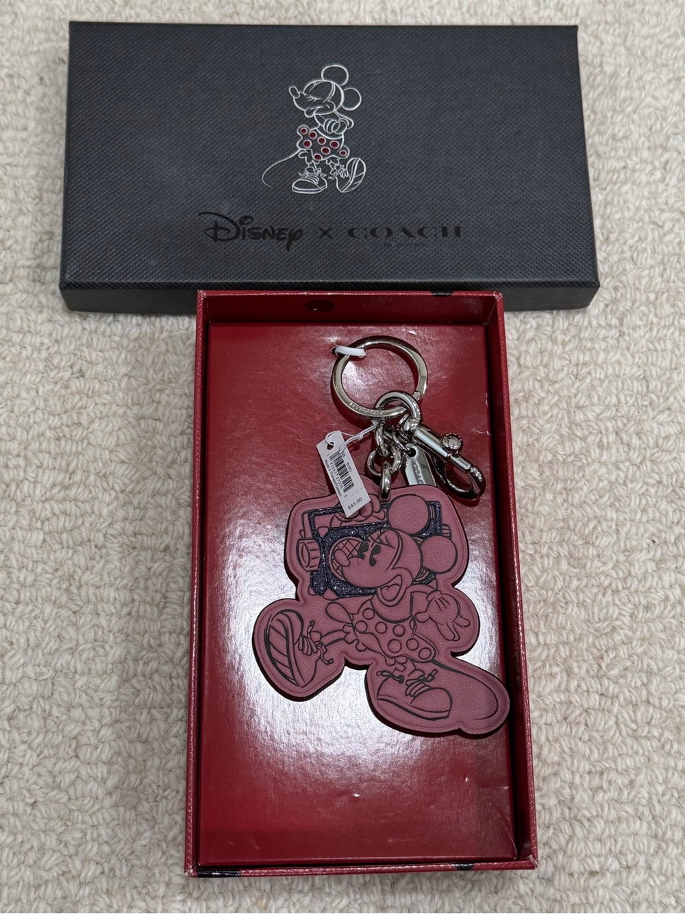 Coach x Disney Minnie Mouse Bag Charm Keychain Key Ring with Box NWT